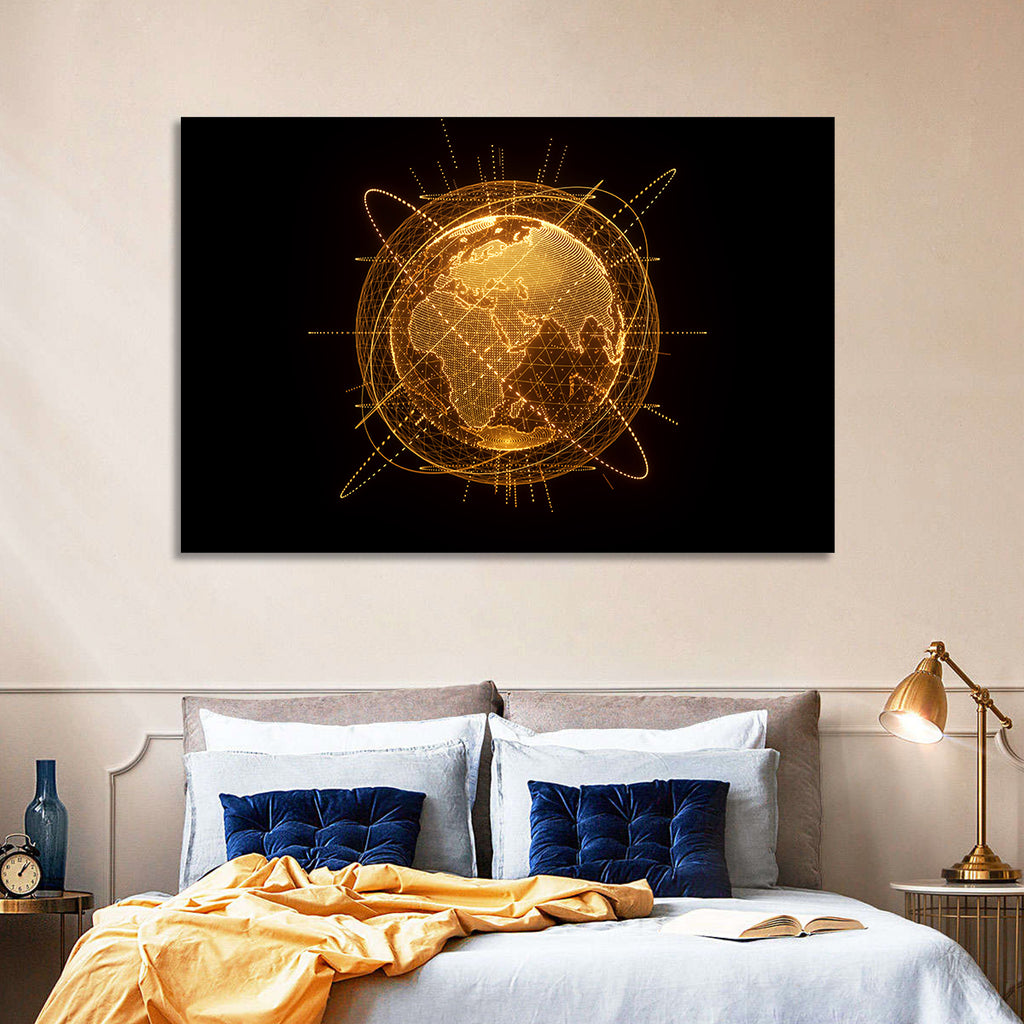 Golden Hologram Globe Wall Art