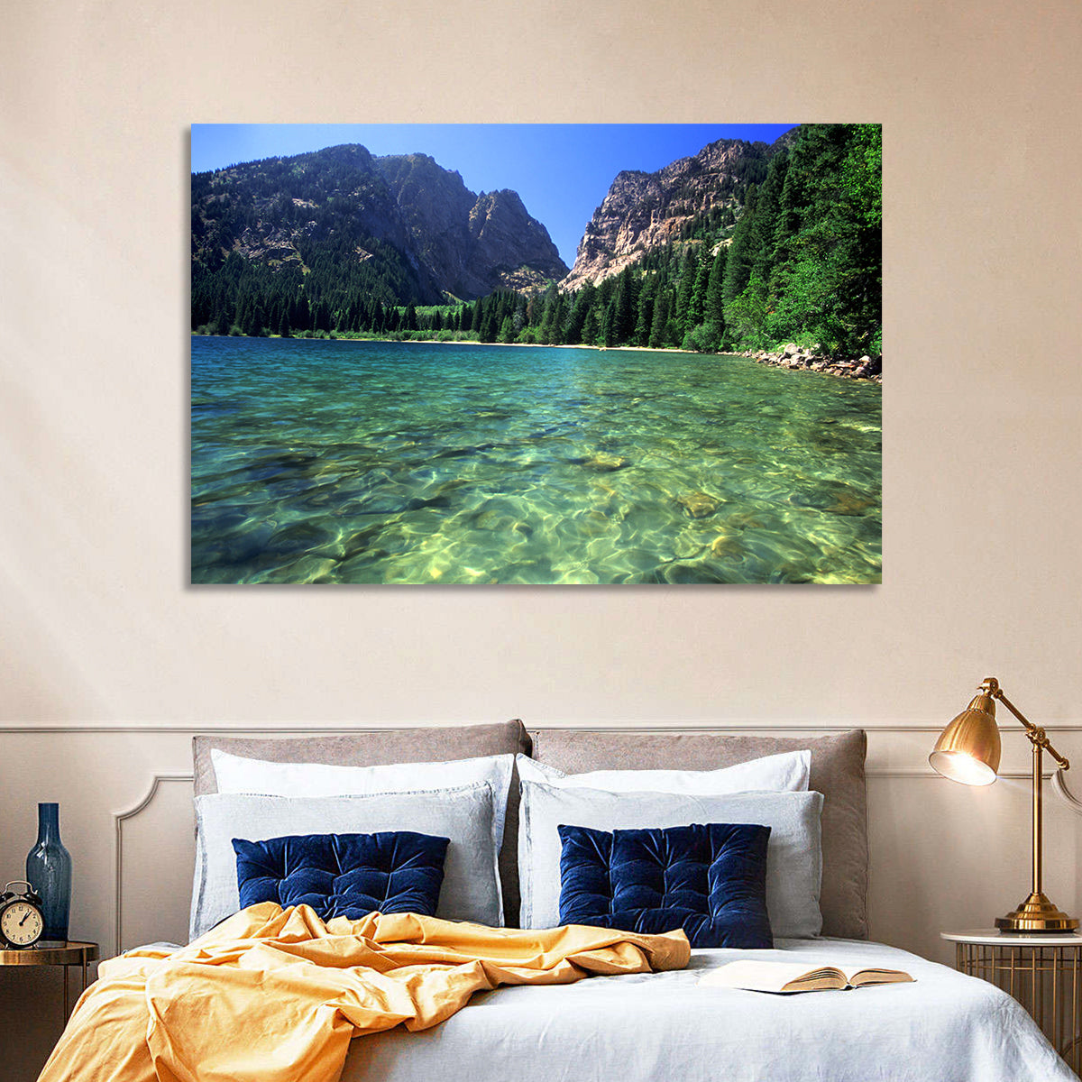 Phelps Lake Landscape Wall Art in a room, landscape