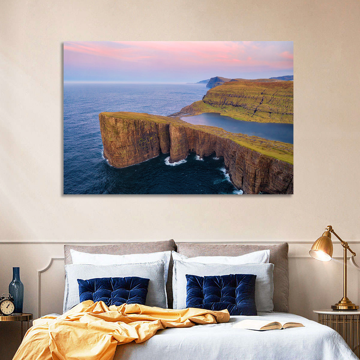 Sørvágsvatn Clifftop Lake Wall Art in a room, landscape