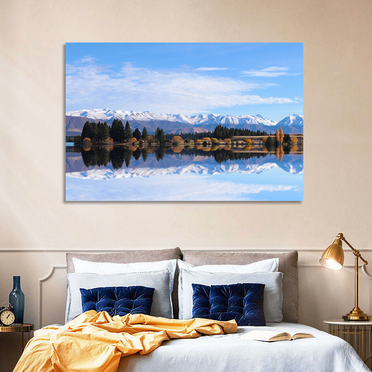 Ruataniwha Lake Reflection Wall Art in a room, landscape