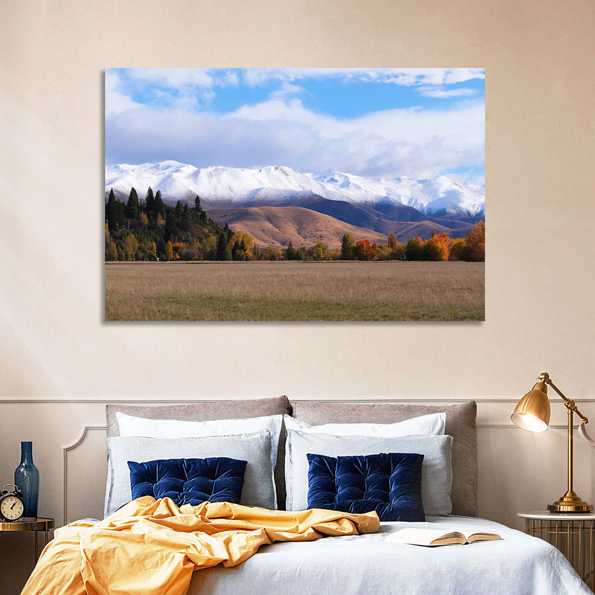 Ben Ohau Mountain Meadow Wall Art in a room, landscape