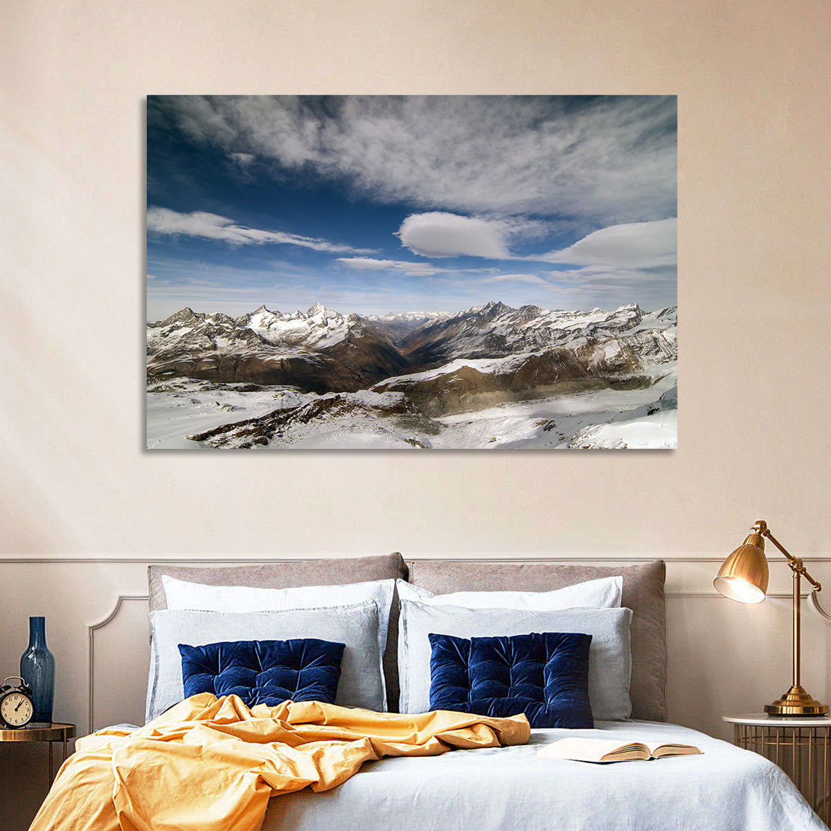 Snow-capped Peaks of Zermatt Wall Art in a room, landscape