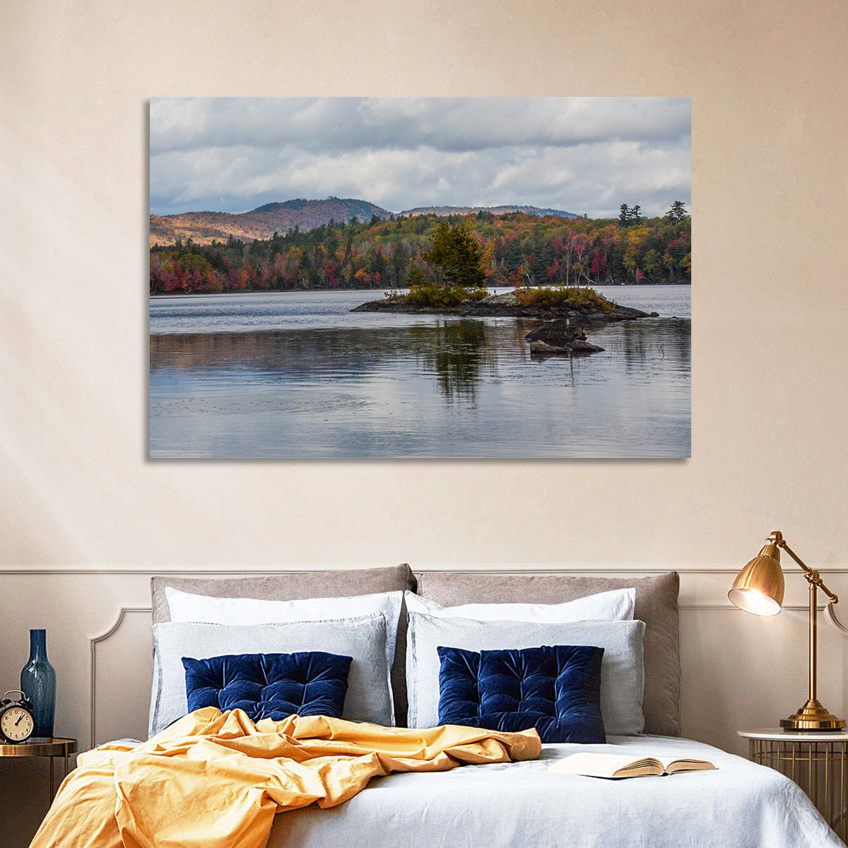 Lake Umbagog Autumn Reflection Wall Art in a room, landscape