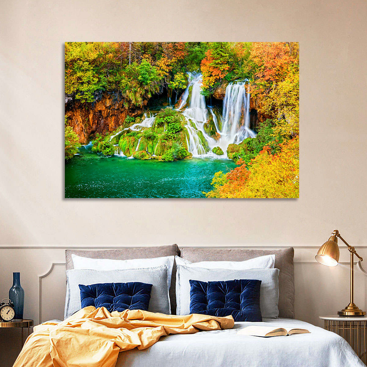 Plitvička Jezera Autumn Falls Wall Art in a room, landscape