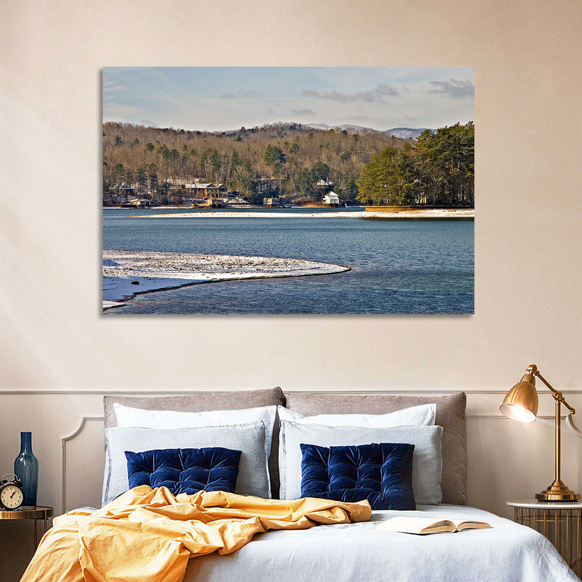 Lake Burton Winter Shoreline Wall Art in a room, landscape