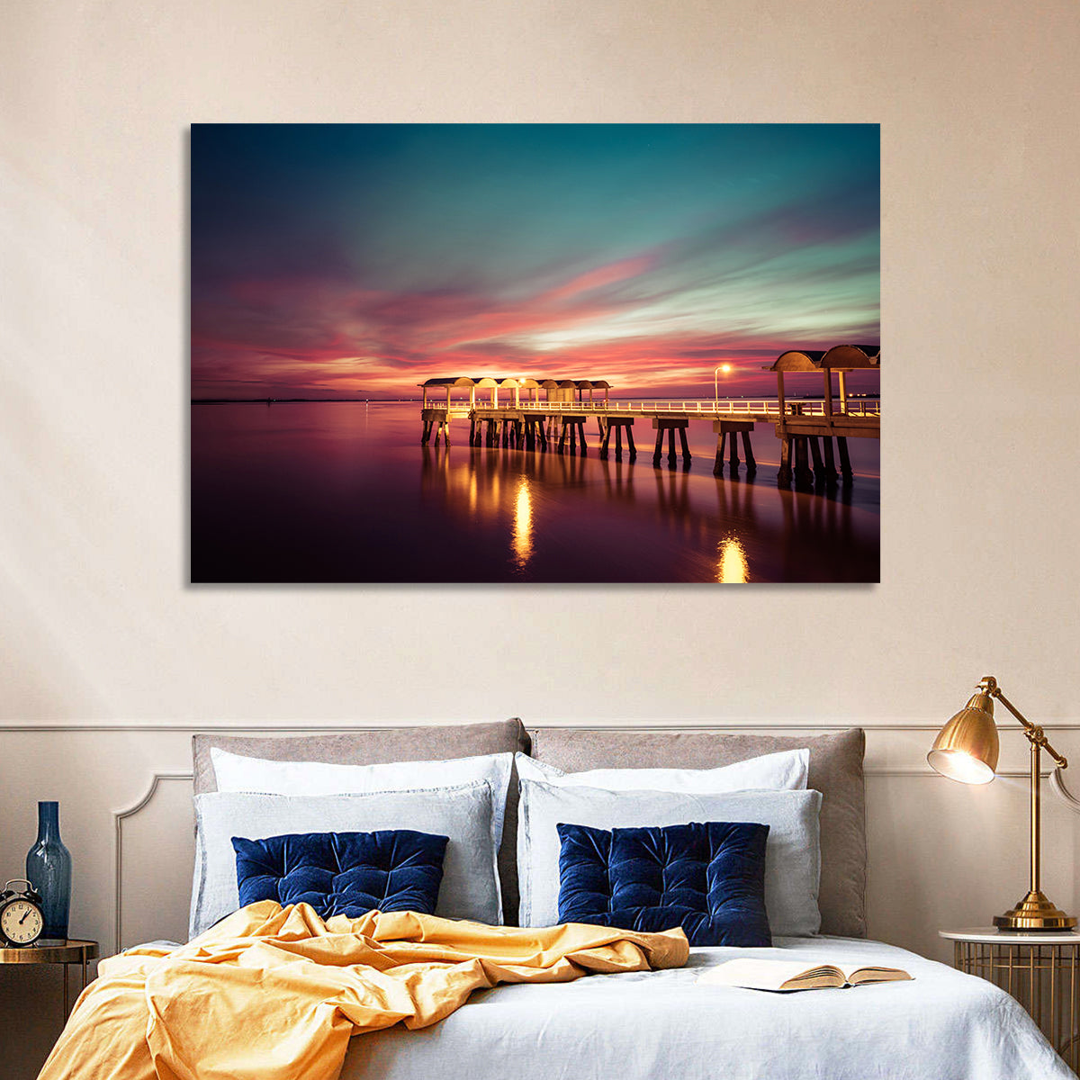 Jekyll Island Pier at Dusk Wall Art in a room, landscape