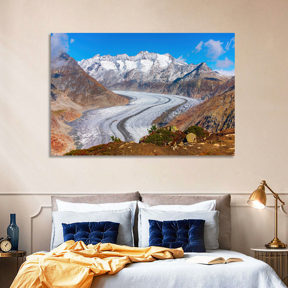 Aletsch Glacier Valley Wall Art in a room, landscape