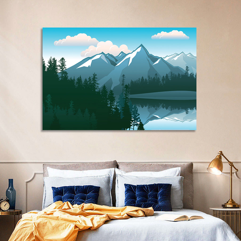 Tranquil Mountain Lake Illustration Wall Art