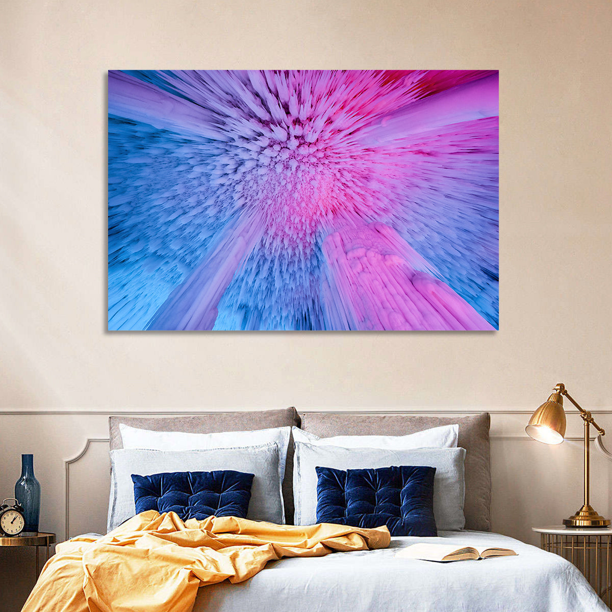 Ethereal Ice Cave Icicles Wall Art in a room, landscape