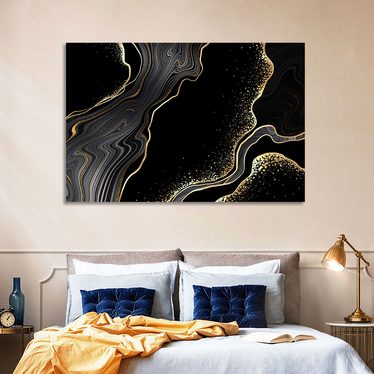 Black Marble with Gold Veins Wall Art