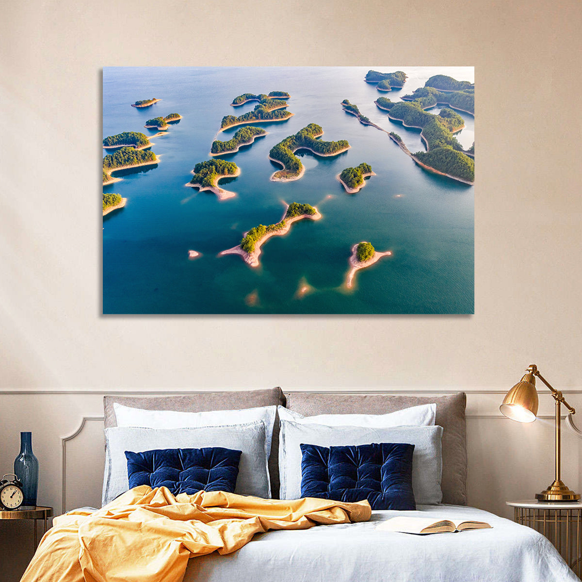 Qiandao Lake Aerial View Wall Art in a room, landscape