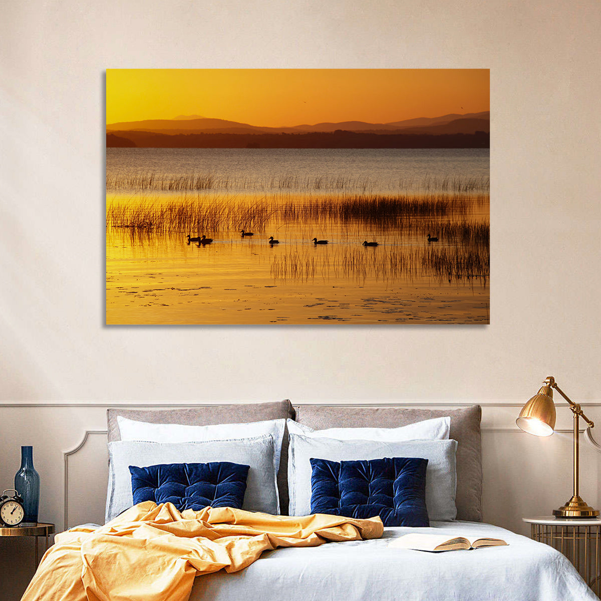 Lake Champlain Golden Sunrise Wall Art in a room, landscape