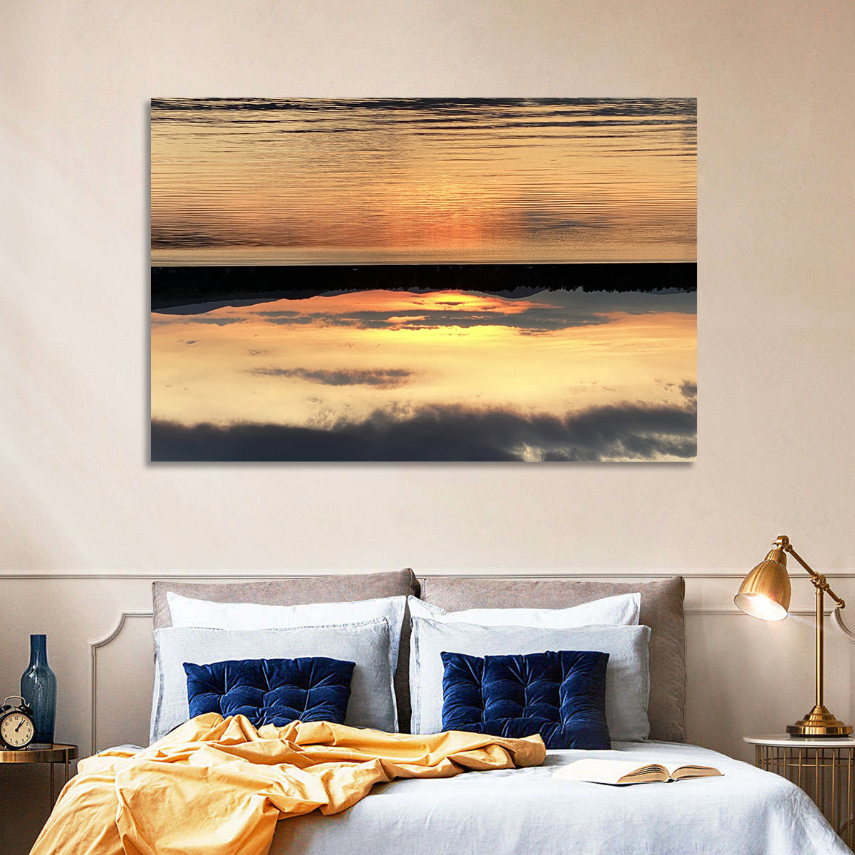 Lake Pleasant Golden Sunset Wall Art in a room, landscape