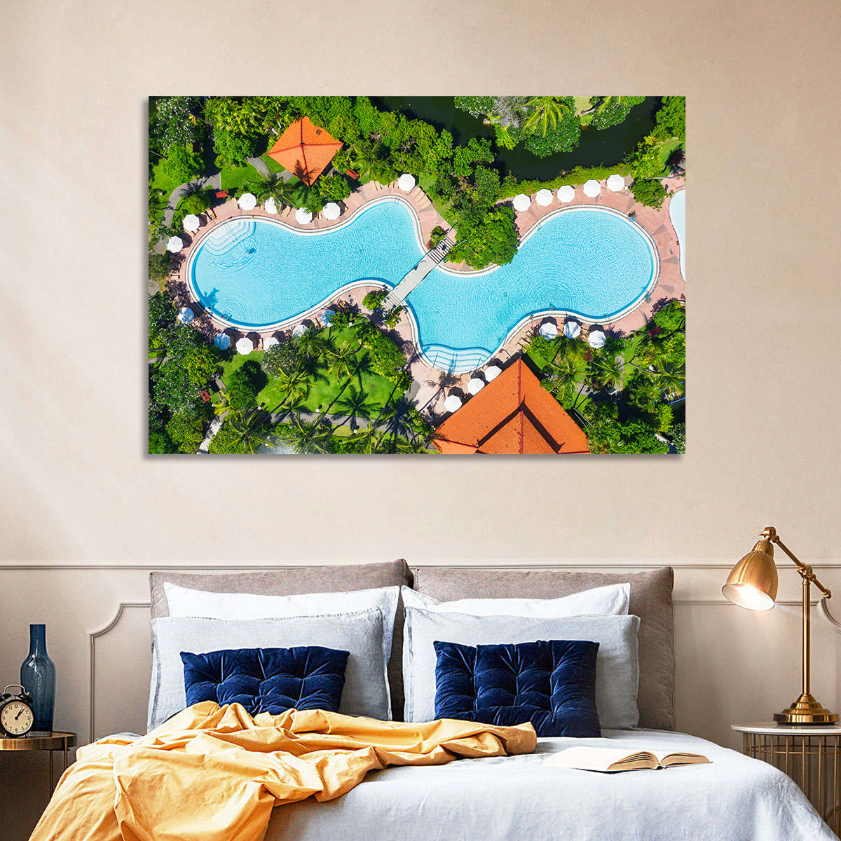 Aerial Figure Eight Resort Pool Wall Art in a room, landscape