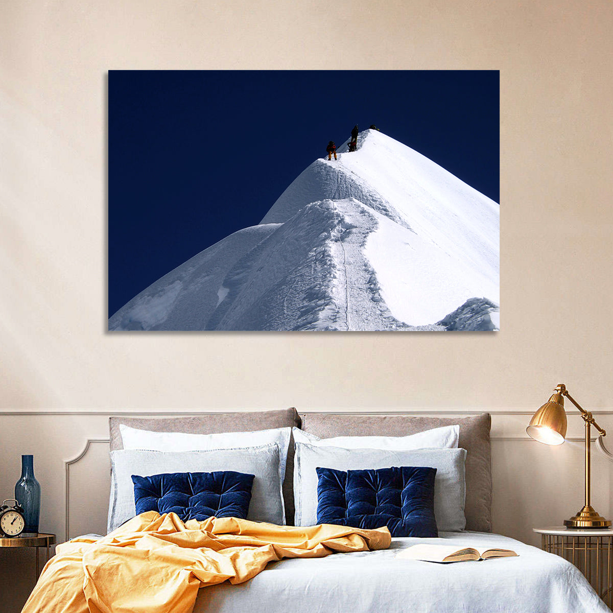 Climbers on a Snowy Himalayan Peak Wall Art in a room, landscape