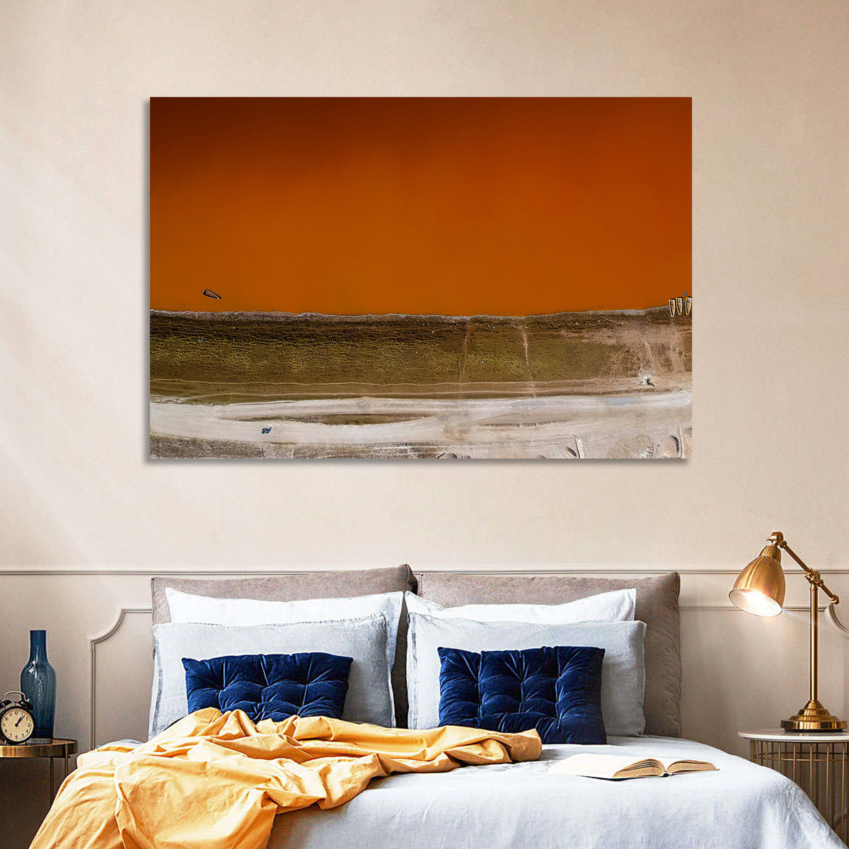 Lake Retba Aerial View Wall Art in a room, landscape