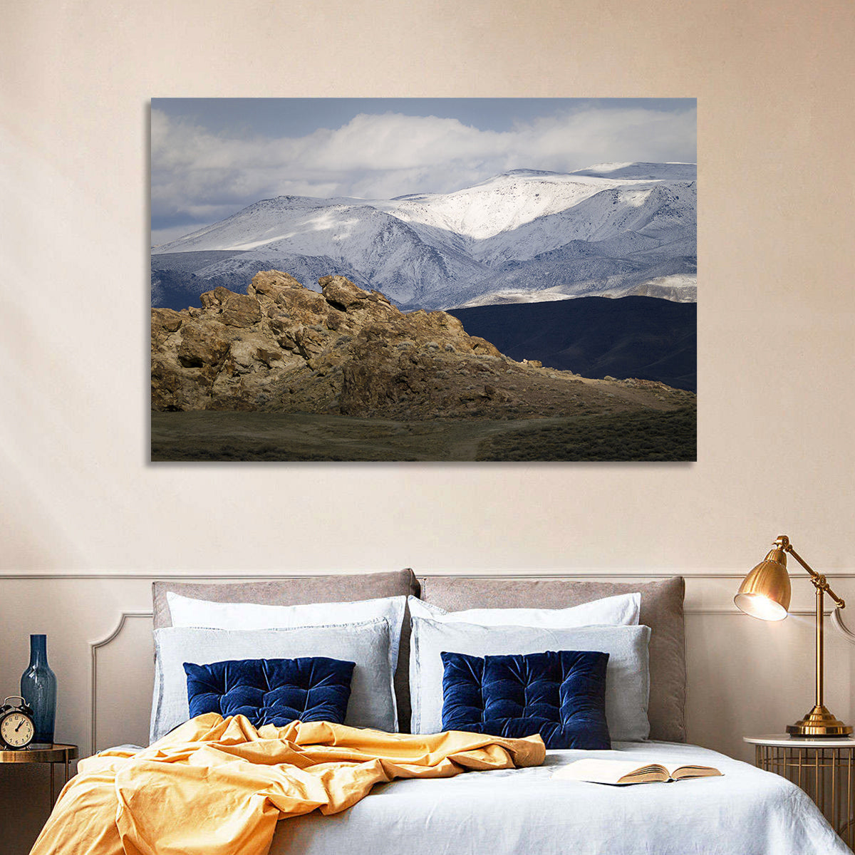 Wonderstone Snow-dusted Mountains Wall Art in a room, landscape