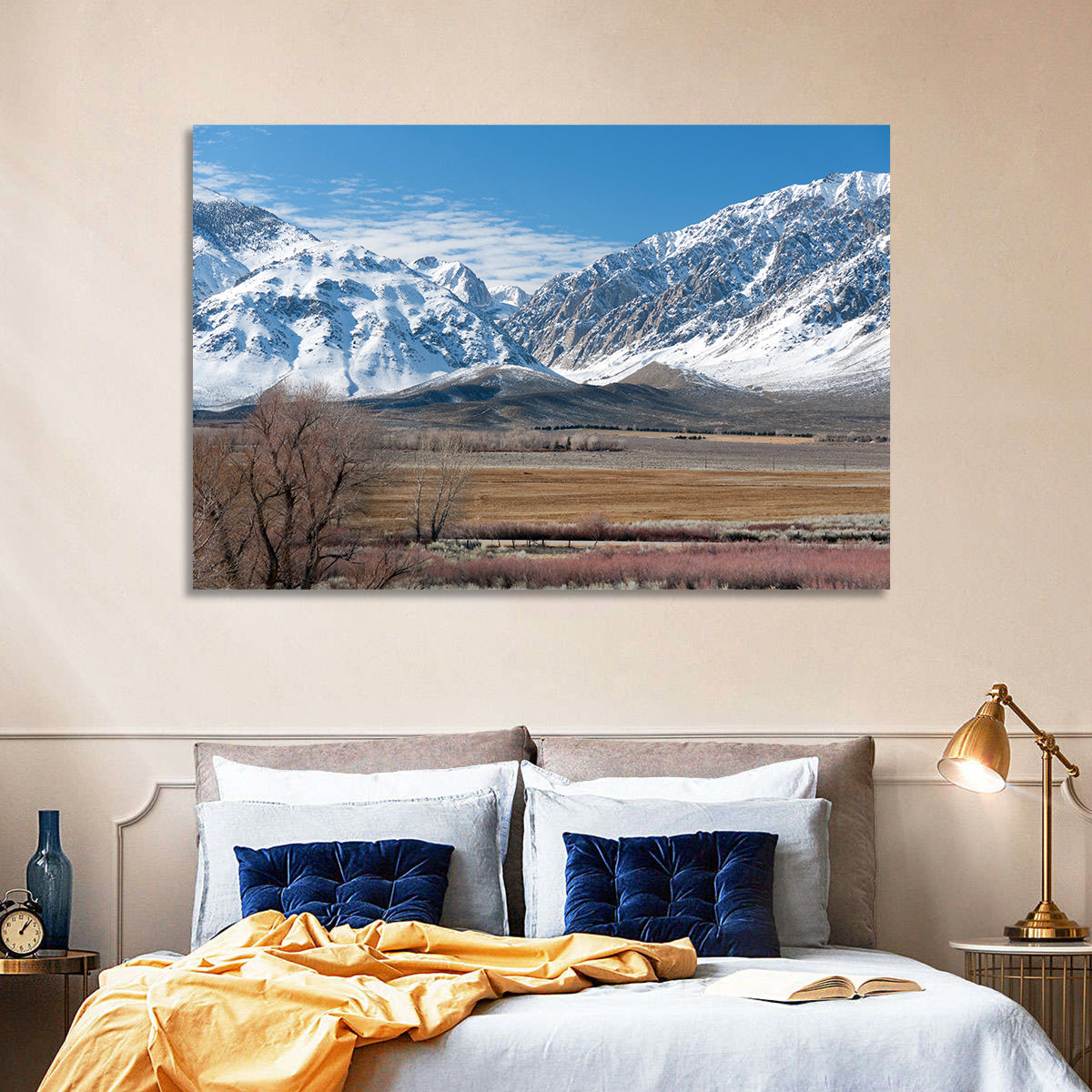 Eastern Sierra Winter Peaks Wall Art in a room, landscape