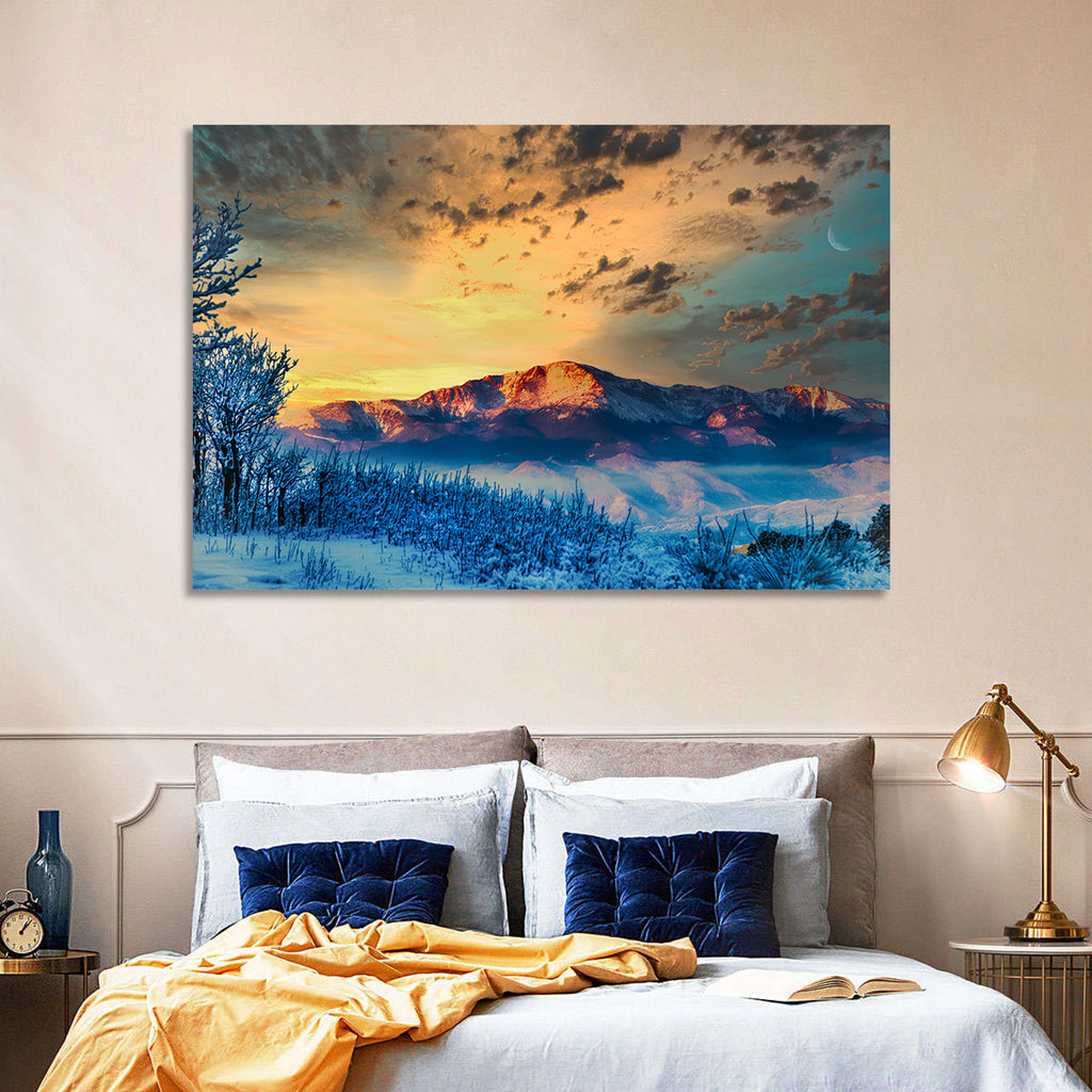 Pikes Peak Golden Sunset Wall Art