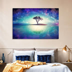 Glowing Island Tree Under Starry Nebula Wall Art