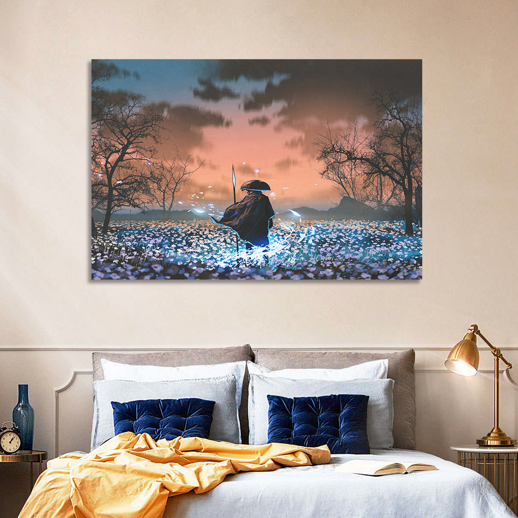 Straw Hat Samurai at Dusk Wall Art