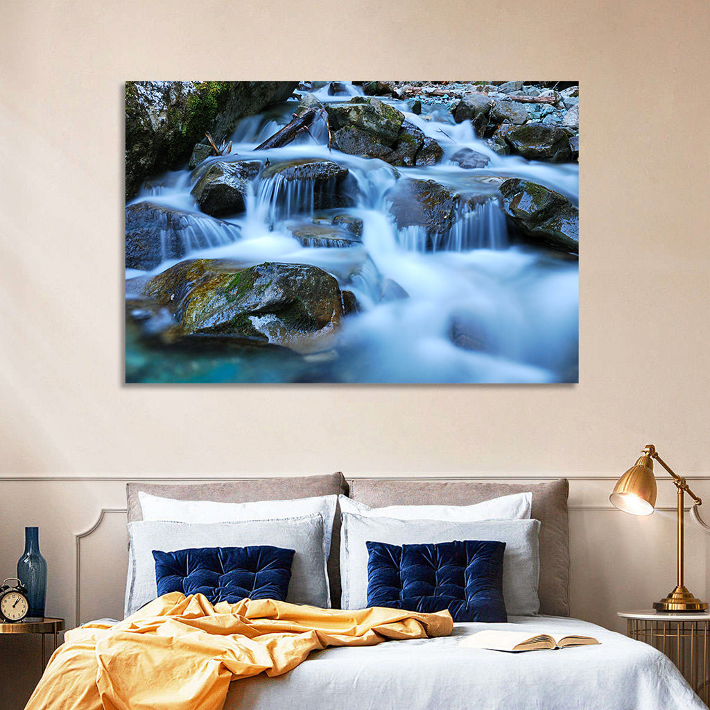 Mossy Rock Stream with Silky Waterfall Wall Art