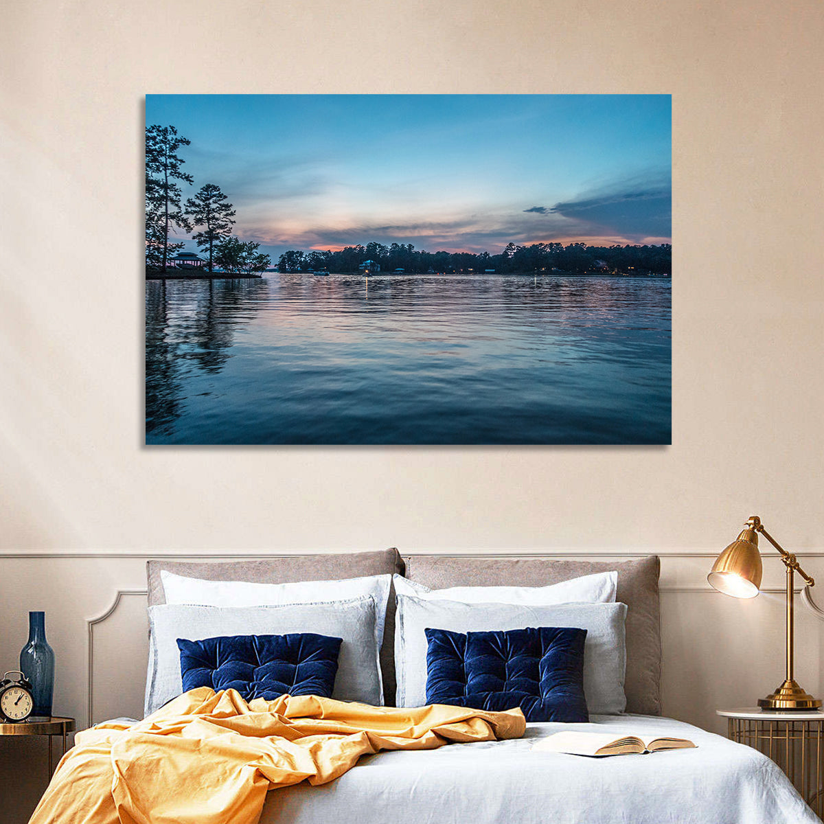 Lake Wateree Twilight Reflection Wall Art in a room, landscape