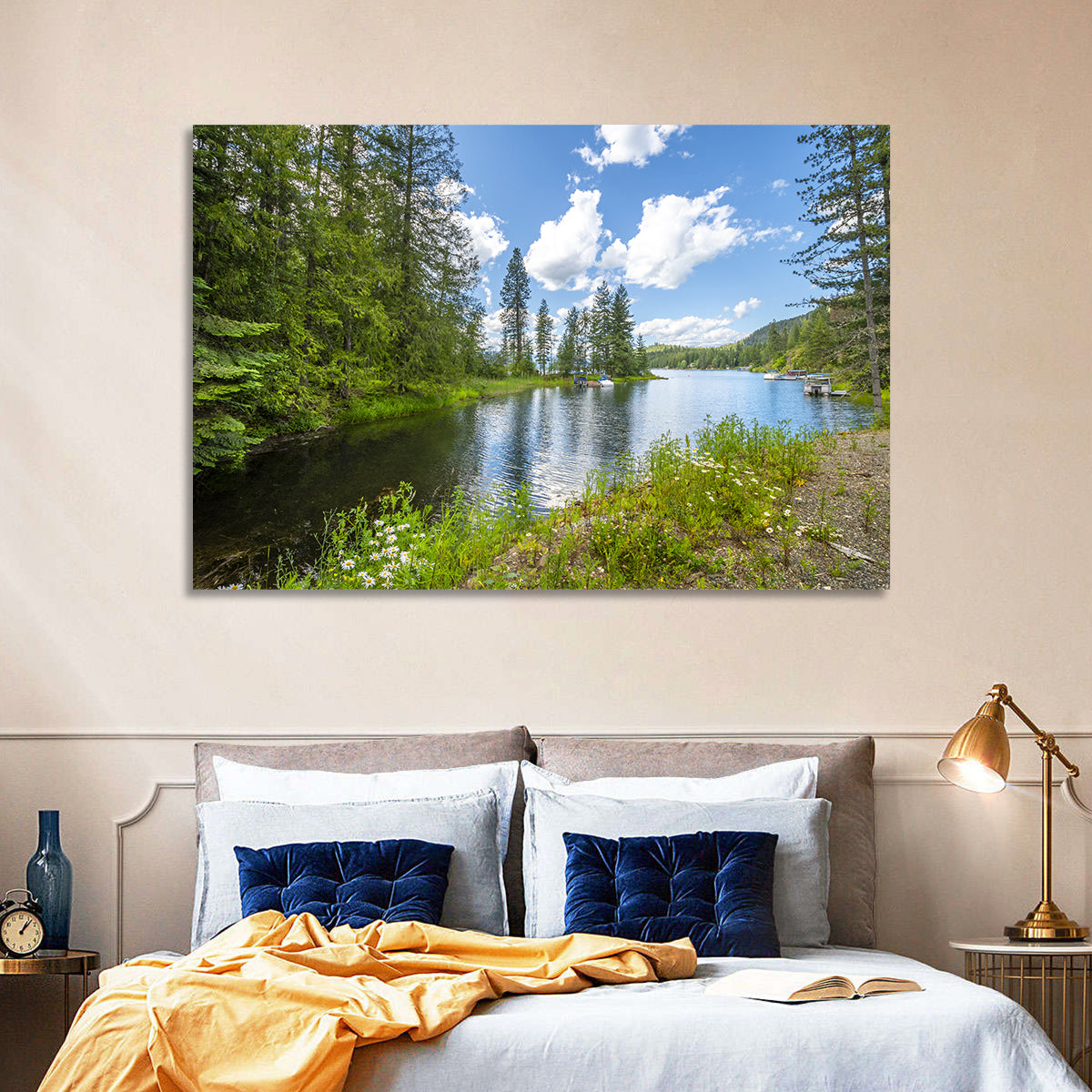 Lake Pend Oreille Wildflower View Wall Art in a room, landscape