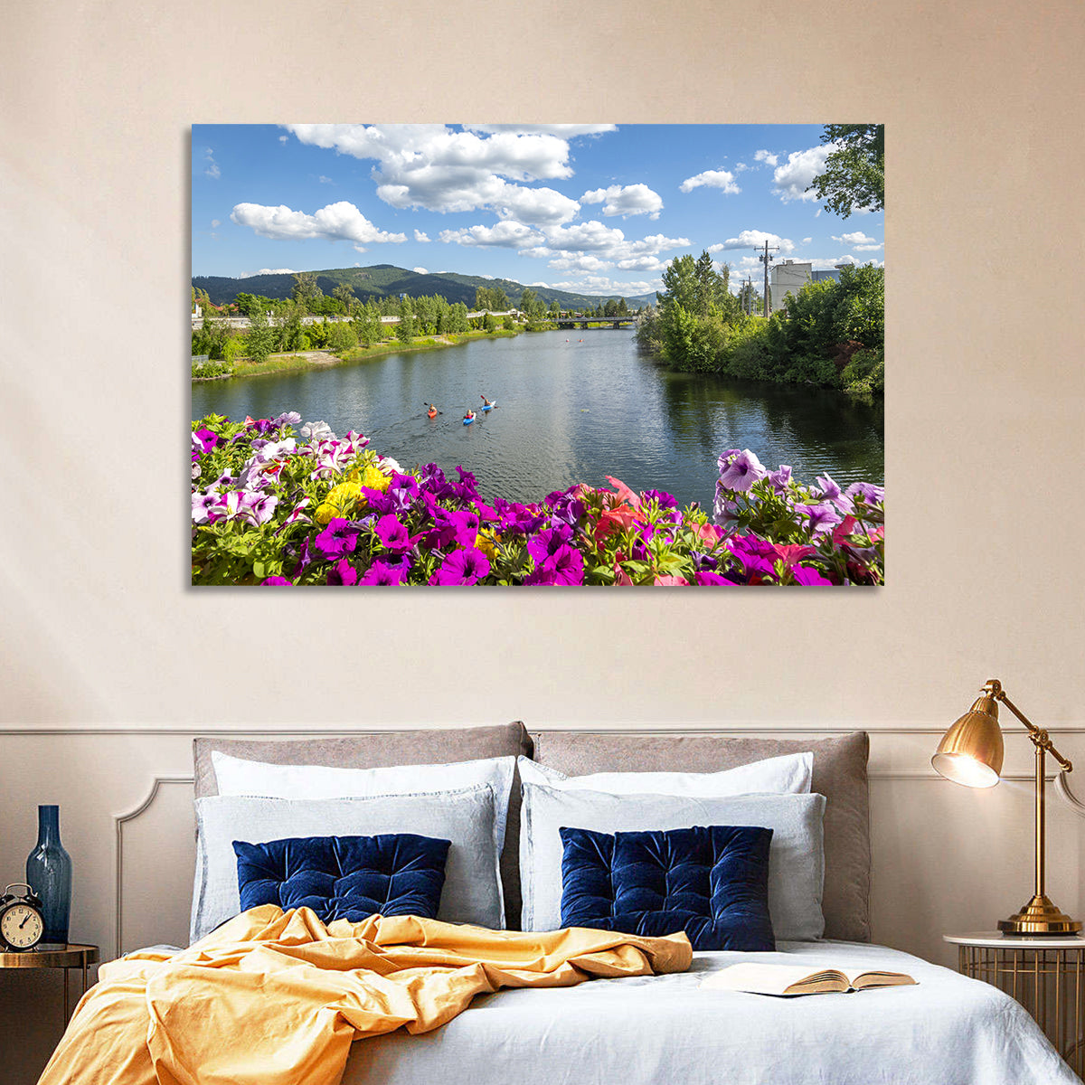 Sand Creek River with Petunias Wall Art in a room, landscape