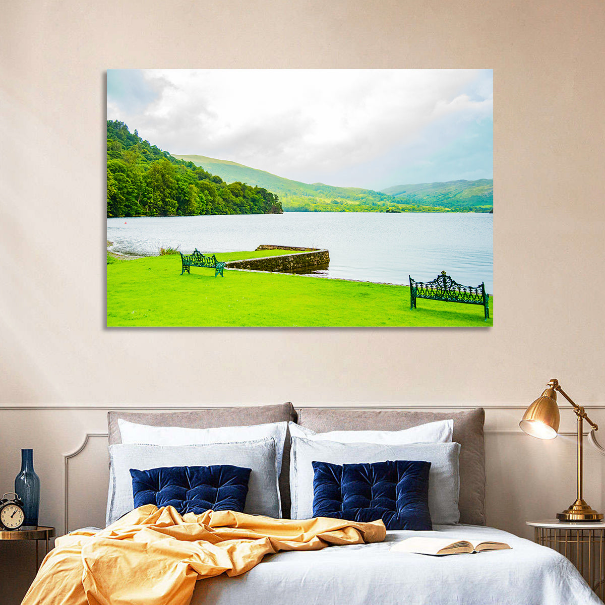 Ullswater Lakeside Benches Wall Art in a room, landscape