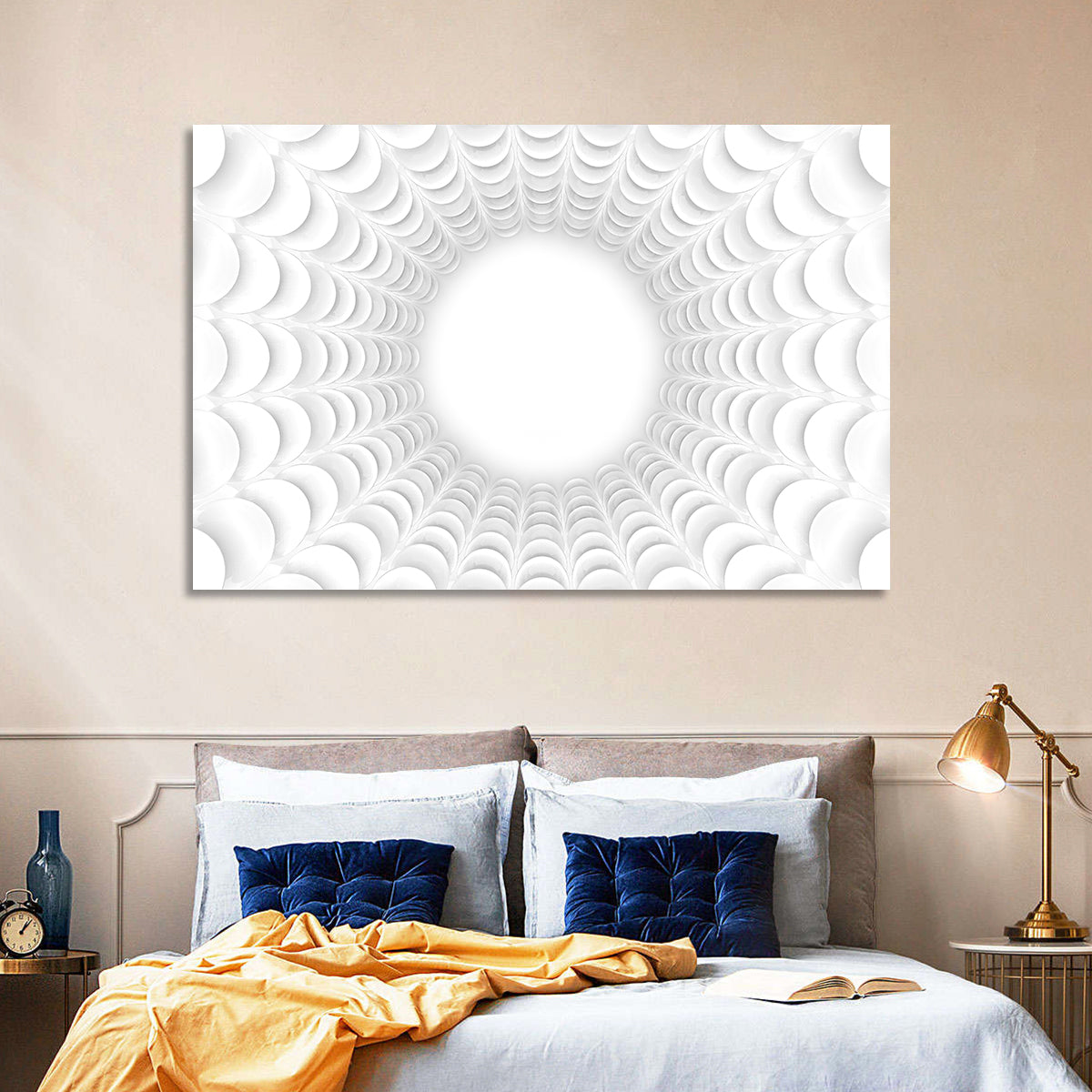 White Bubble Sphere Tunnel Wall Art in a room, landscape