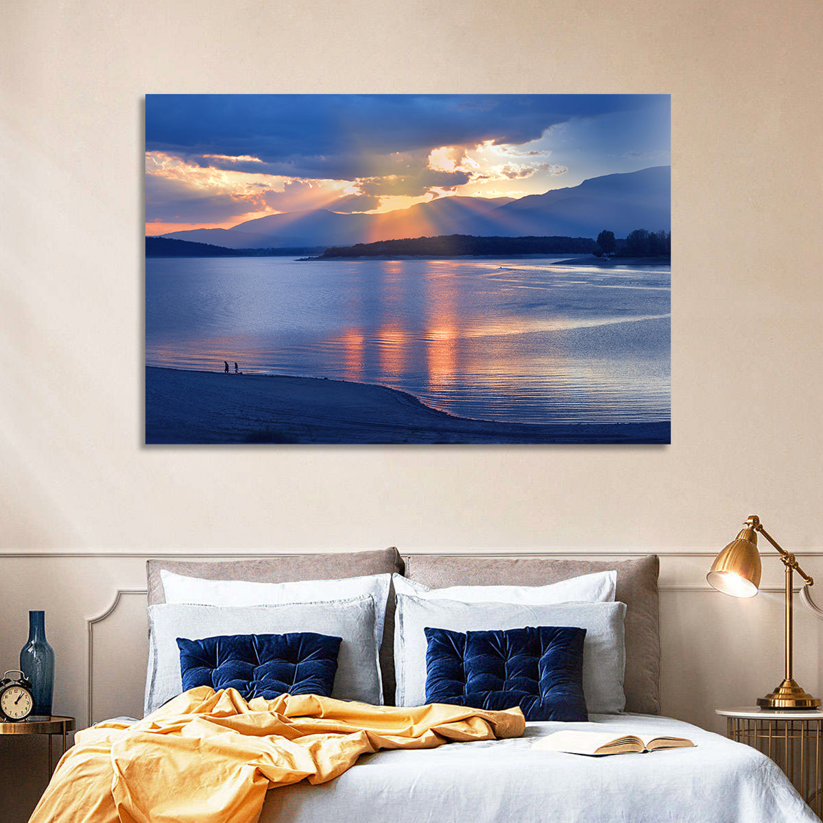 Lake Sunset with Silhouettes Wall Art