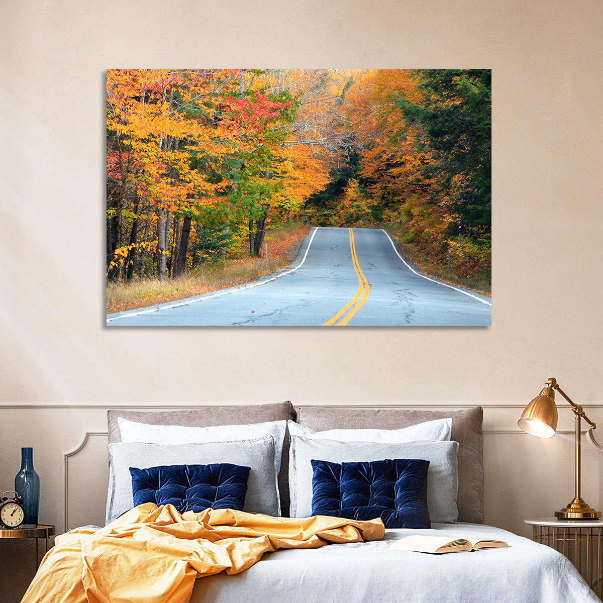 Autumn Road in New Hampshire Wall Art in a room, landscape
