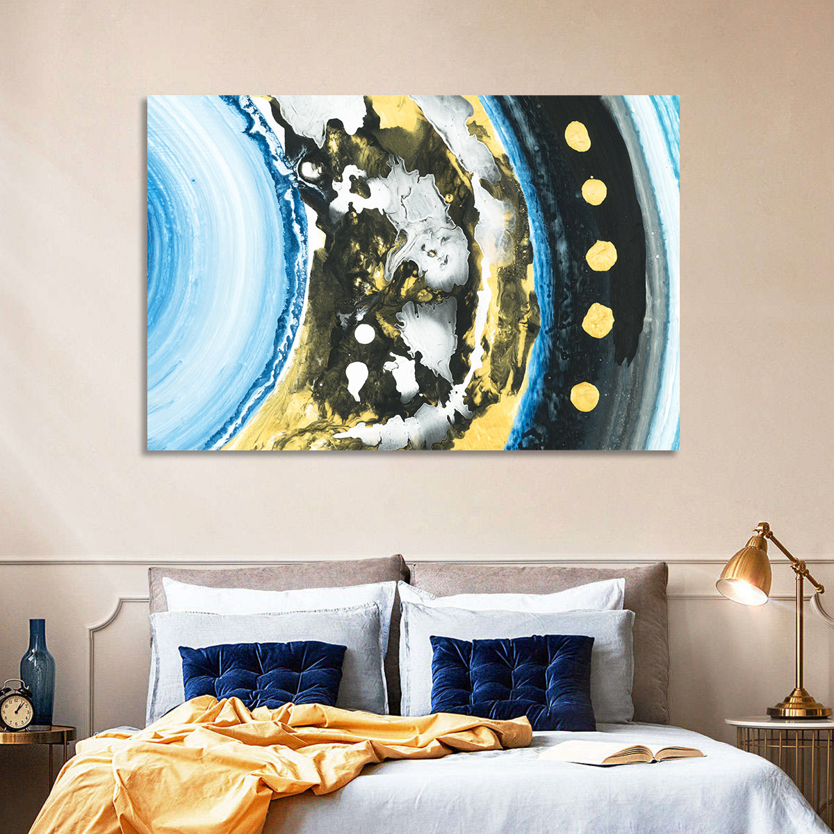 Planet Rings in Blue and Gold Wall Art