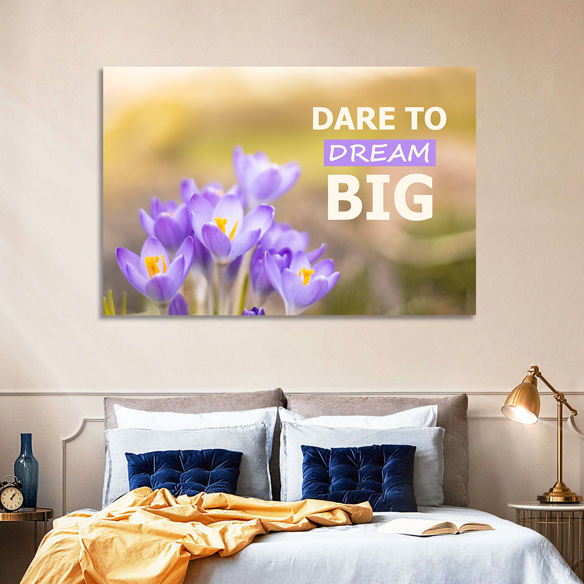Dare to Dream Big, Purple Crocus Wall Art in a room, landscape