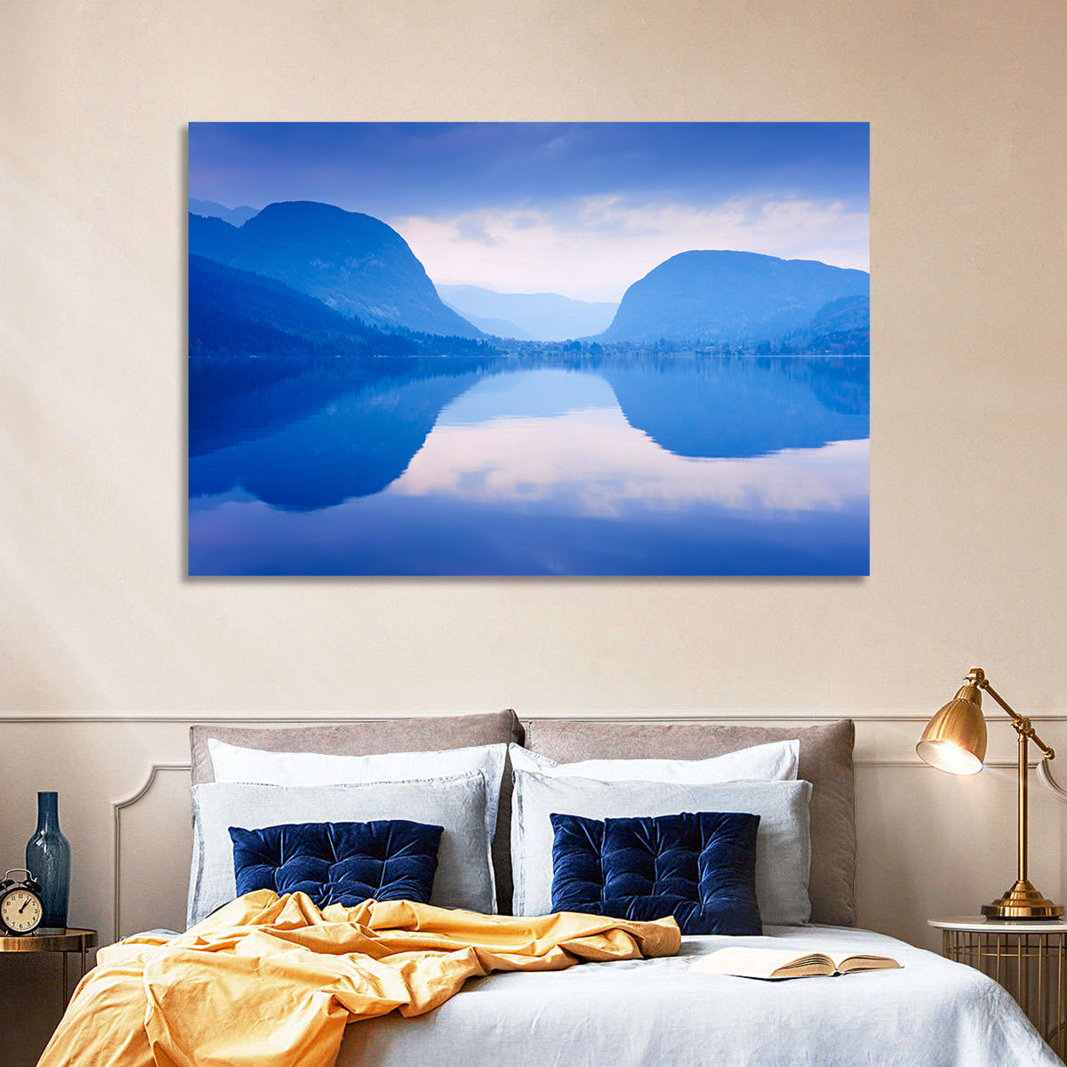 Lake Bohinj Morning Reflection Wall Art in a room, landscape