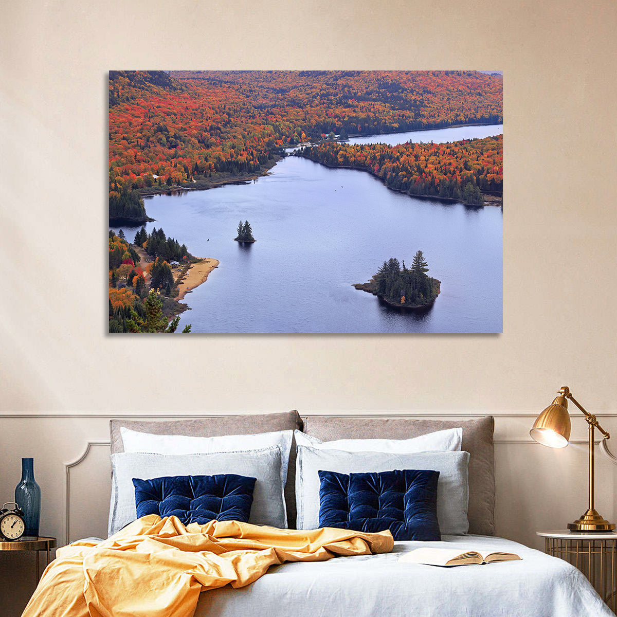 Lake Monroe Aerial with Islands Wall Art in a room, landscape