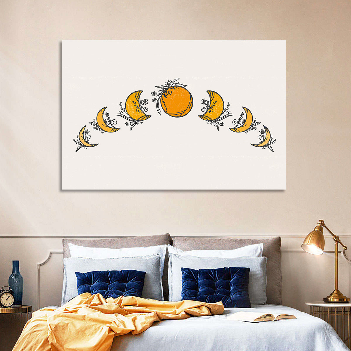 Lunar Phases Floral Arc Wall Art in a room, landscape
