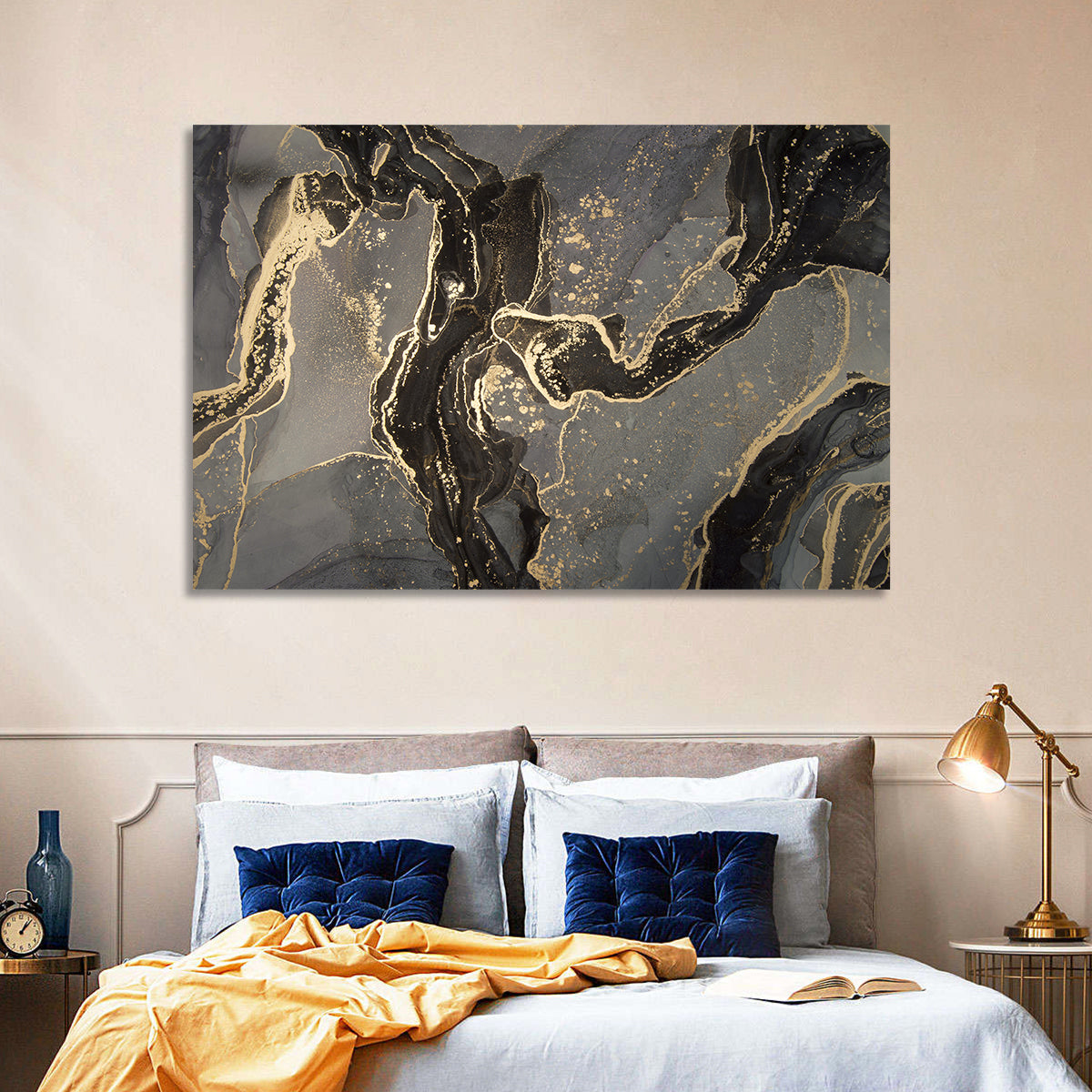 Black and Gold Marbled Abstract Wall Art