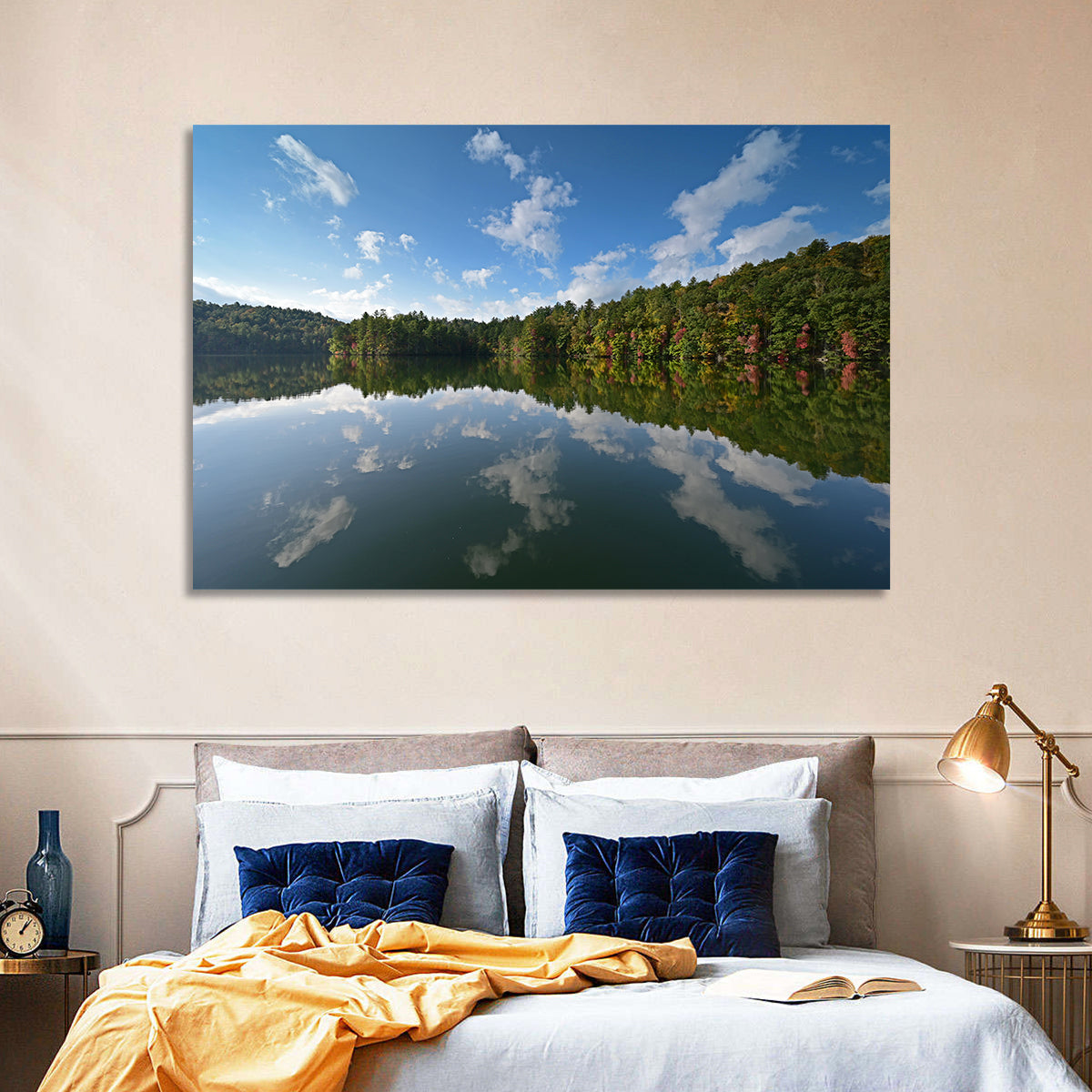 Autumn Reflection at Lake Santeetlah Wall Art in a room, landscape