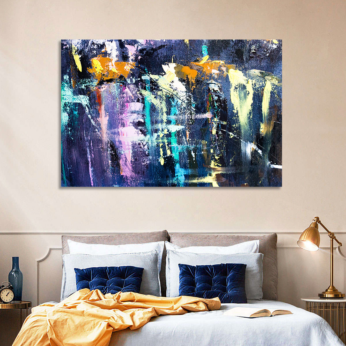Impasto Waterfall in Blue and Purple Wall Art