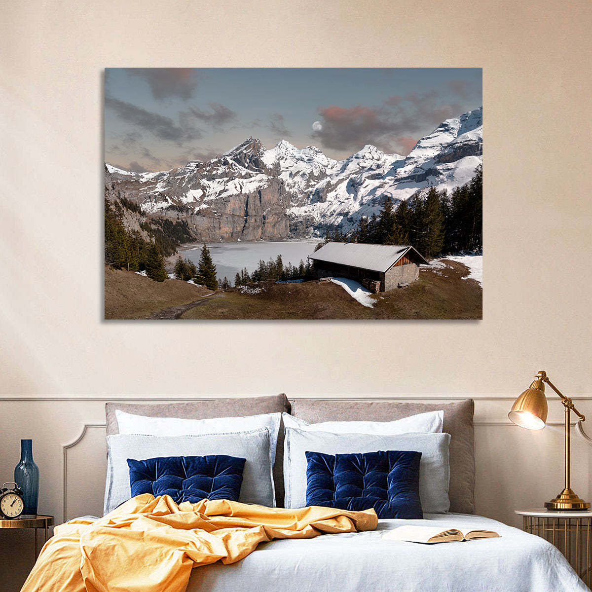Oeschinensee Winter Landscape Wall Art in a room, landscape