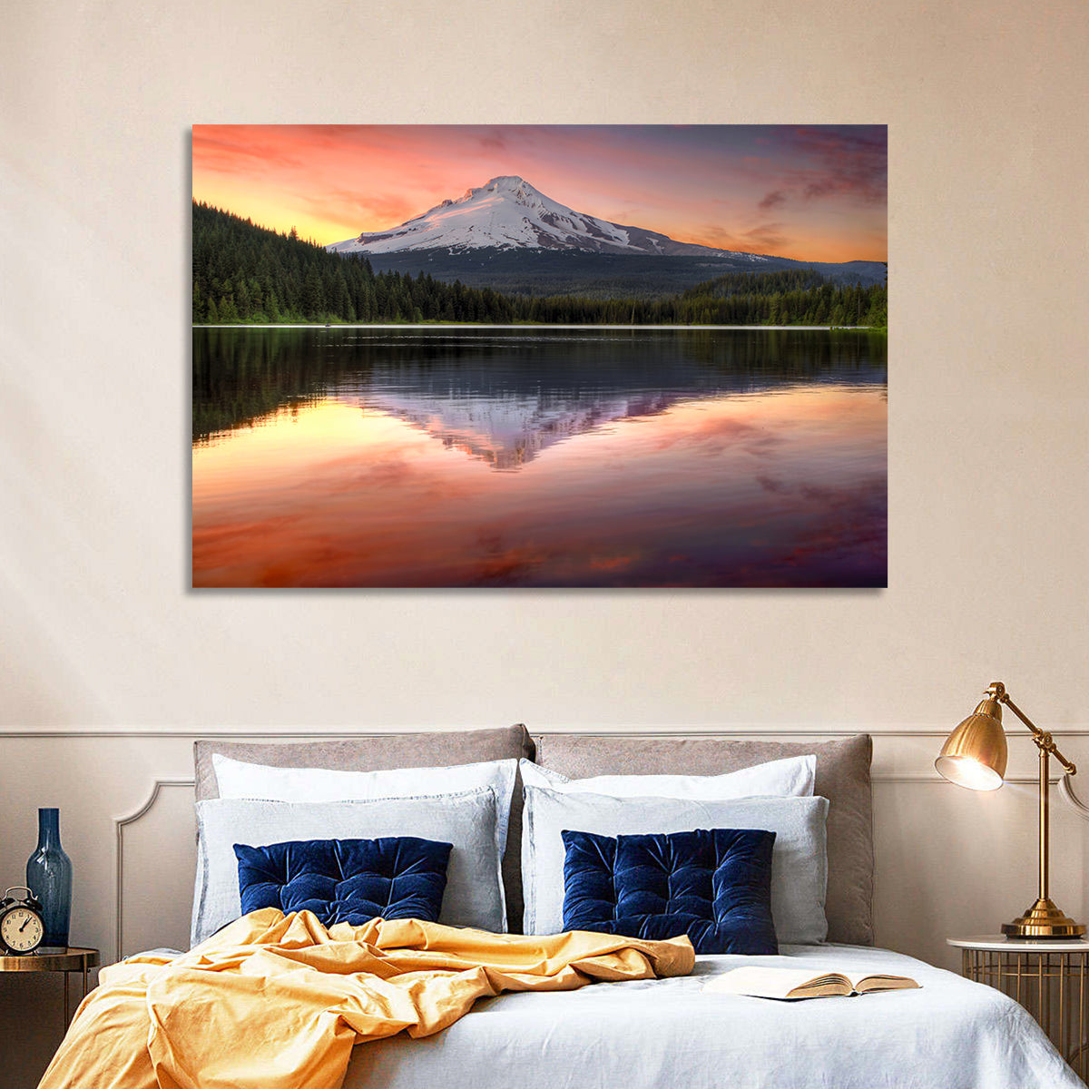 Mount Hood Reflected at Trillium Lake Wall Art in a room, landscape