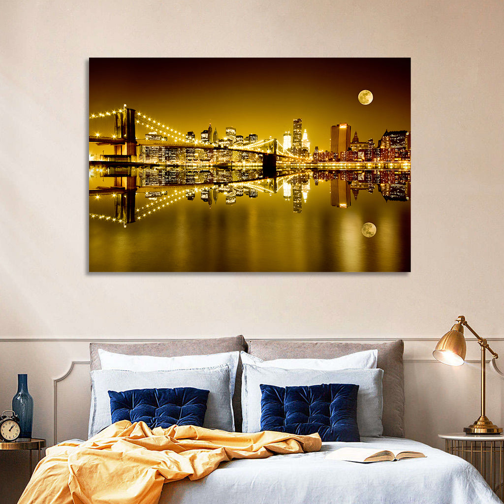 Brooklyn Bridge Moonlit Reflection Wall Art
