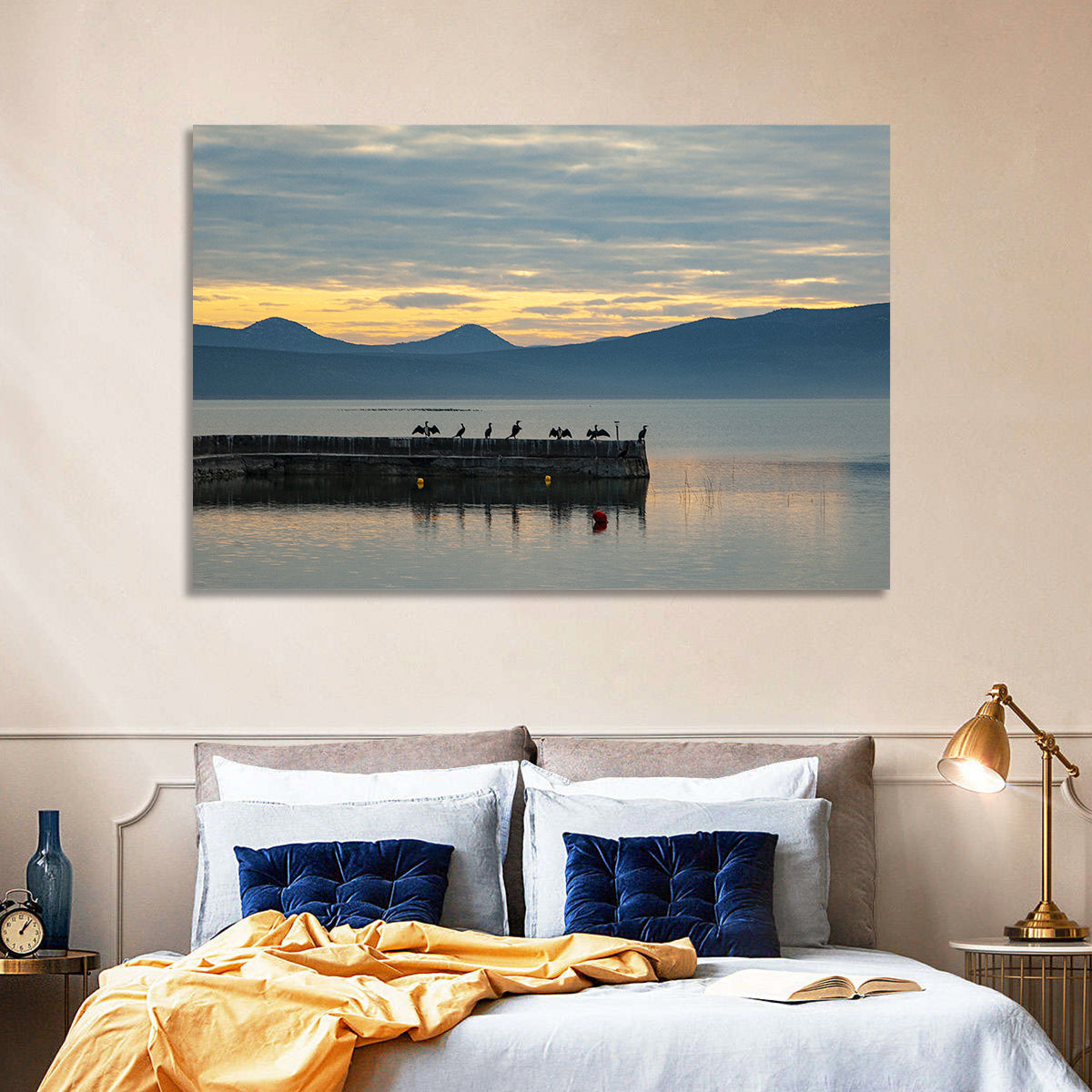 Lake Vrana Pier at Sunset Wall Art in a room, landscape