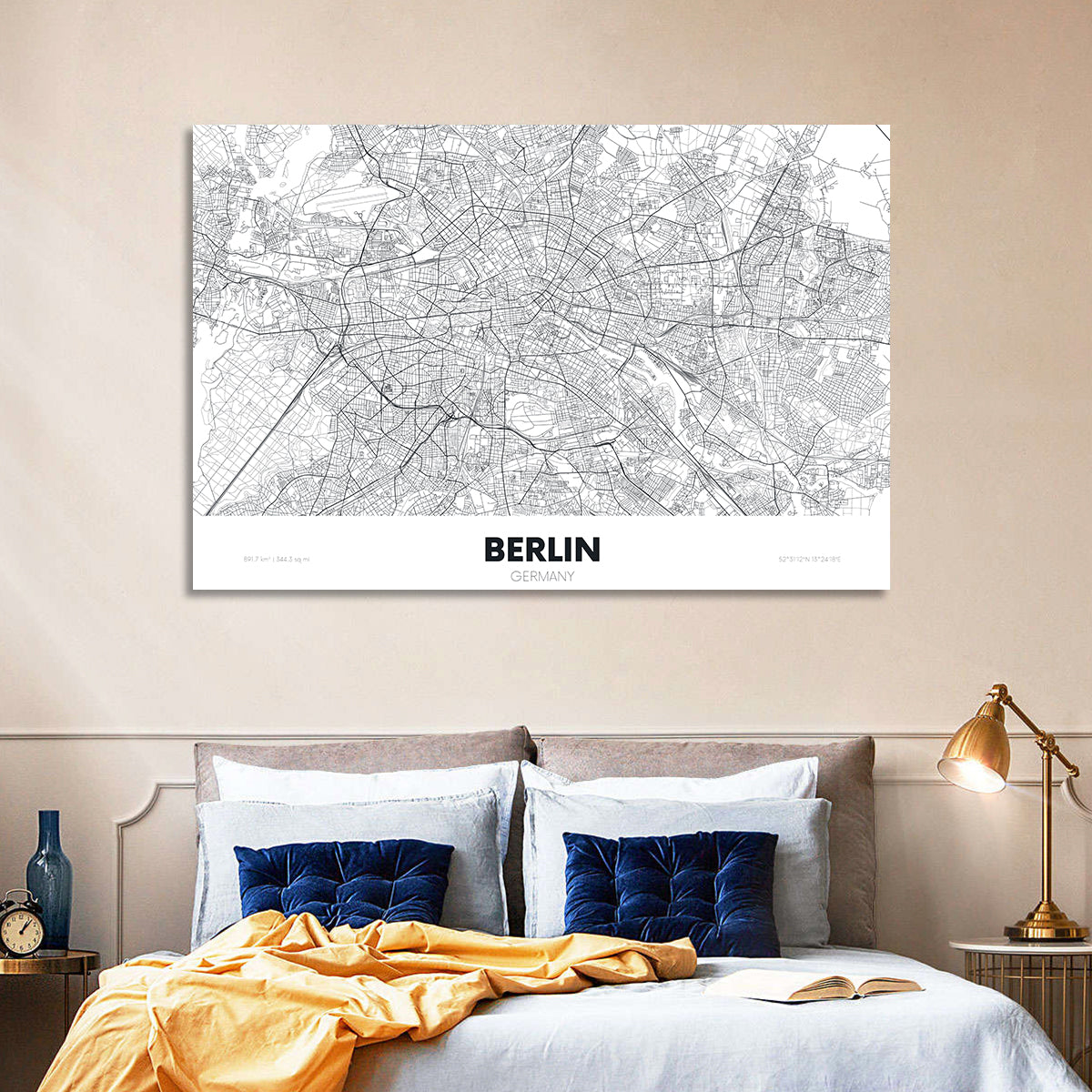Berlin Street Network Map Wall Art in a room, landscape