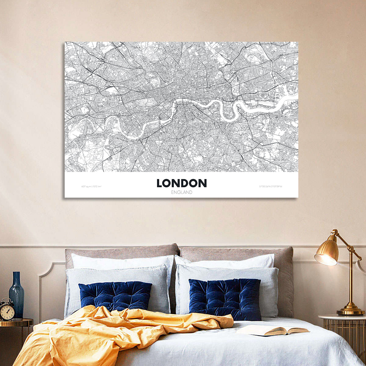 London River Map Wall Art in a room, landscape