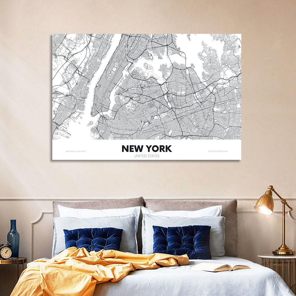 New York Street Grid Map Wall Art