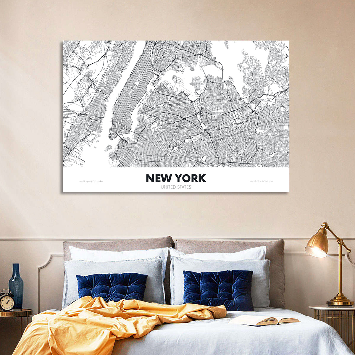 New York Street Grid Map Wall Art in a room, landscape