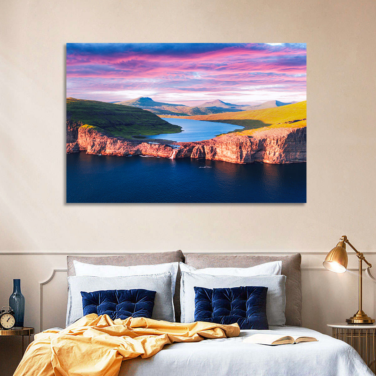 Sørvágsvatn Sunset Wall Art in a room, landscape
